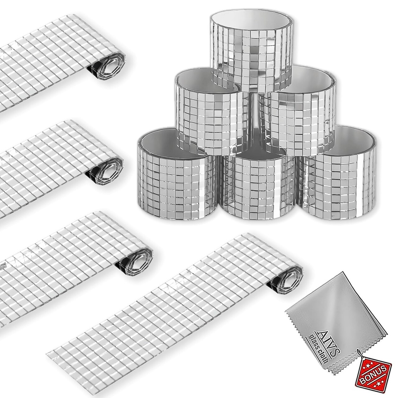 Self-Adhesive Real Glass Craft Mini Square & Round Mirrors Mosaic Tiles/Stickers for DIY Craft Decoration,5 x 5 mm,4720 Pieces (Silver)